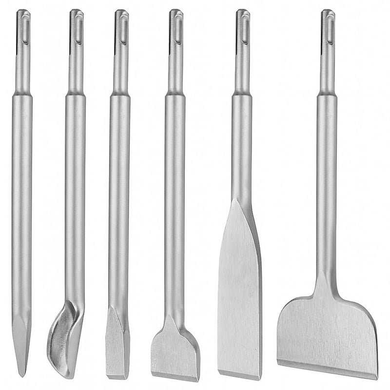 MonoPro SDS Plus Chisel Set for Rotary Hammer Drills, 6 PCS SDS Chisel Set Includes Point, Flat, Scaling, Groove, Scraping, Tile, Hammer Drill Bits for Brick, Concrete, Block, Masonry - Image 1